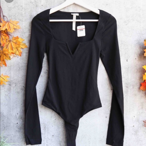 Free People Tops - NEW Free People Black Long Sleeve Thong Bodysuit Free People Tops - NEW Free People Black Long Sleeve Thong Bodysuit
